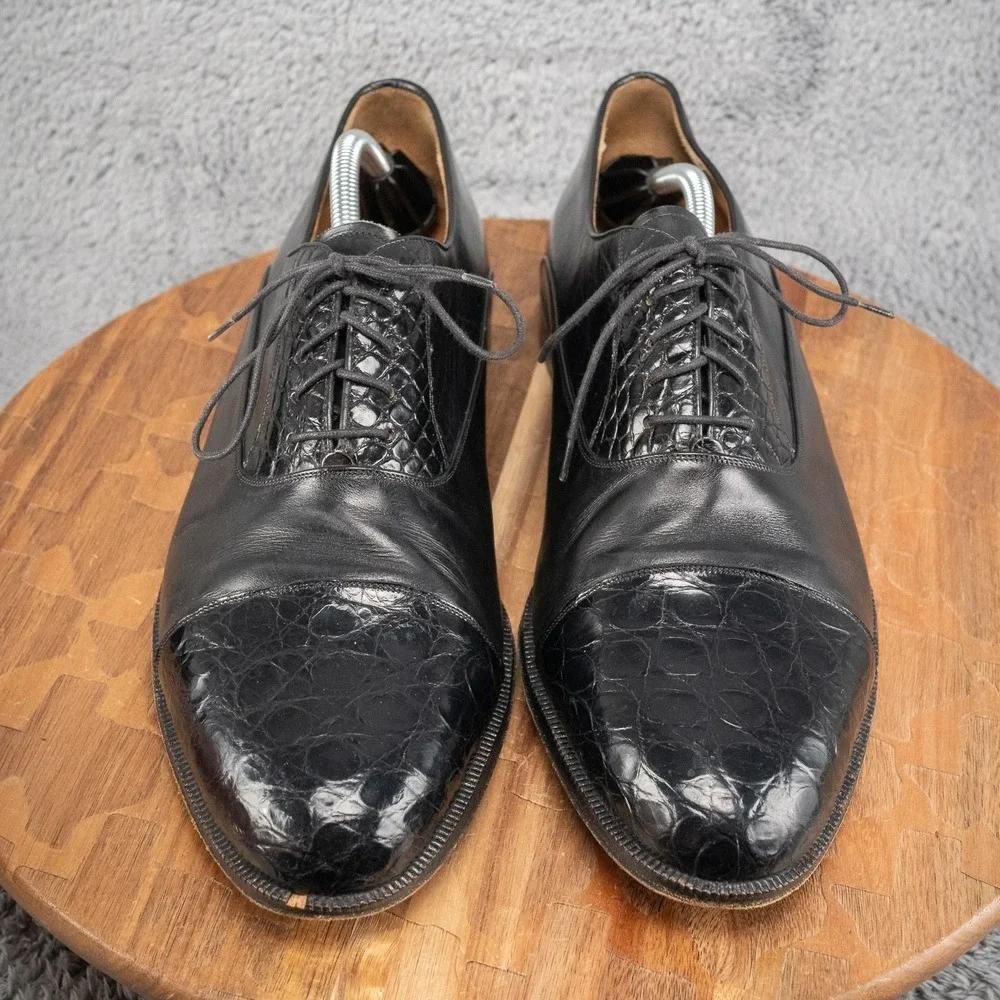 Miguel Angel Mens Black Leather Crocodile Oxford Shoes Size 13 M‎
